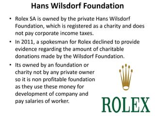 do 90 of rolex profits go to charity|hans wilsdorf net worth.